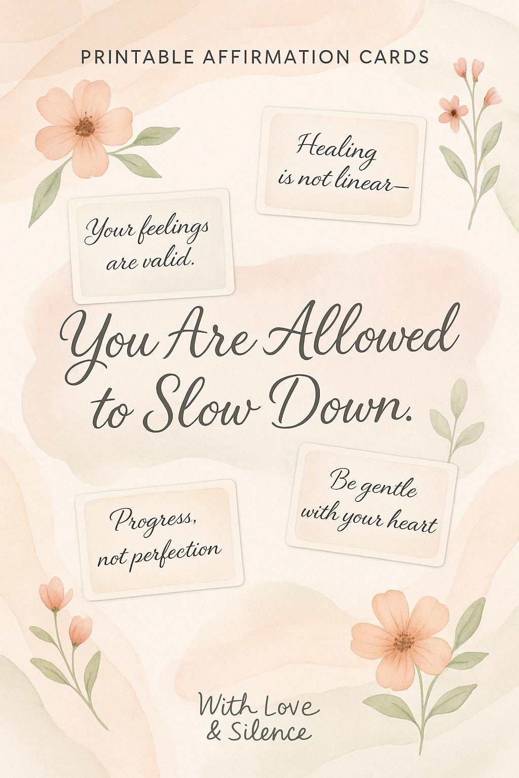 Printable Mental Health Affirmation Cards: Self-Care PDF Deck for Emotional Support (10 pieces)