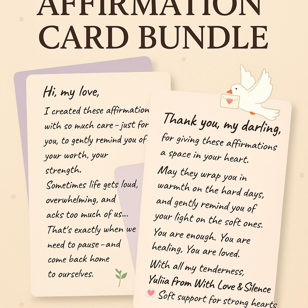 Essentials Self-Care Bundle | Affirmation Cards + Anxiety Journal + Gentle Recovery Guide | 3-in-1 Printable PDF Set