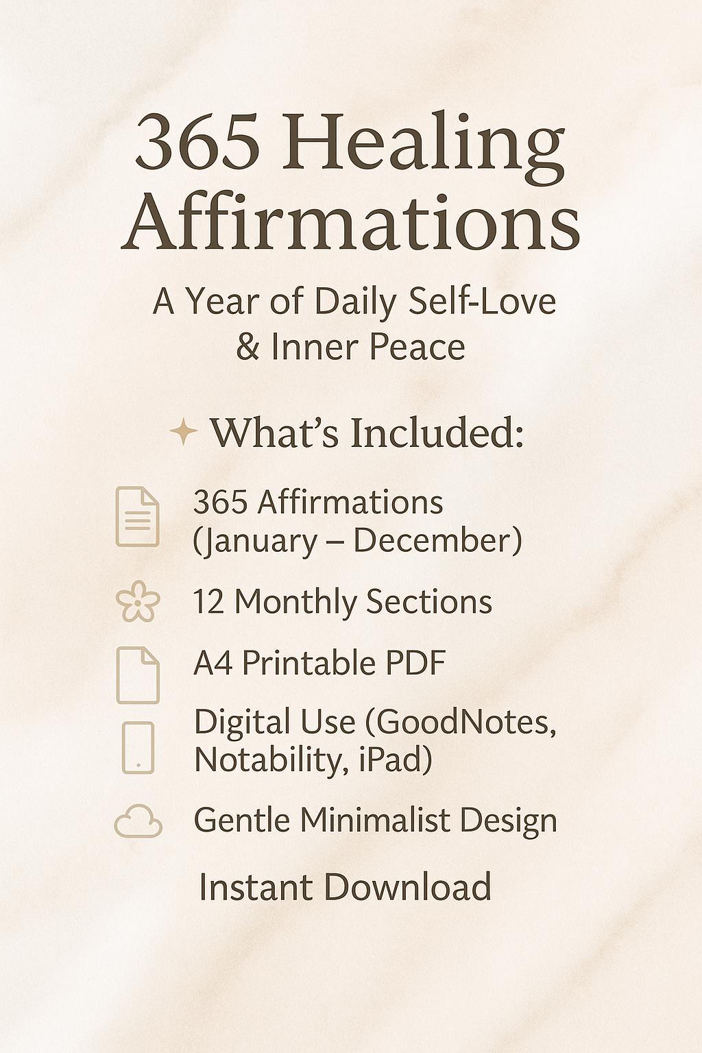 365 Daily Healing Affirmations: Printable Mindfulness Journal for Self-Love & Positive Mental Health