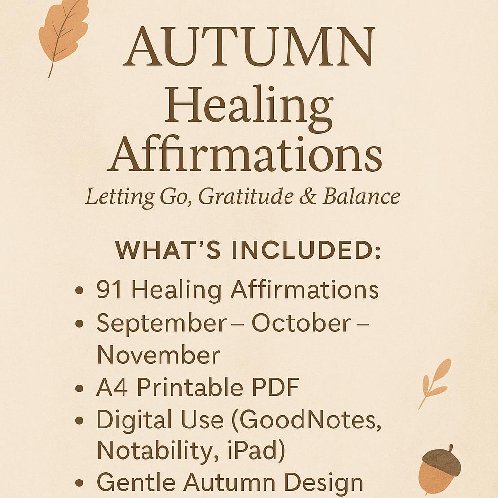 Autumn Healing Journal: Printable Self-Love, Mindfulness & Gratitude Affirmations for Fall Reflection