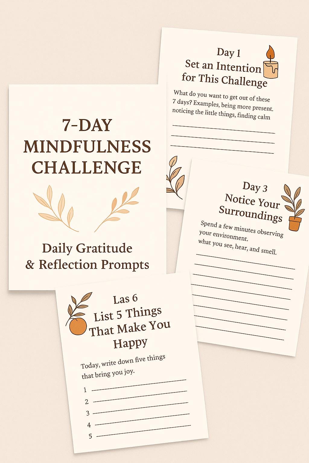 7-Day Mindfulness Challenge: Self-Care Journal with Daily Gratitude & Reflection Prompts - Printable PDF