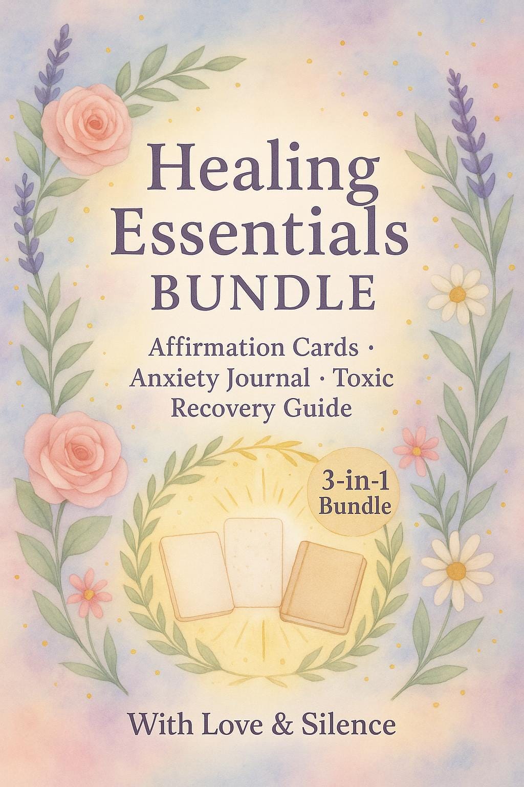 Essentials Self-Care Bundle | Affirmation Cards + Anxiety Journal + Gentle Recovery Guide | 3-in-1 Printable PDF Set