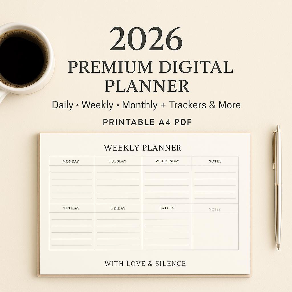A4 2026 Digital Planner Bundle – Calendar, Journal, Trackers – Instant Download
