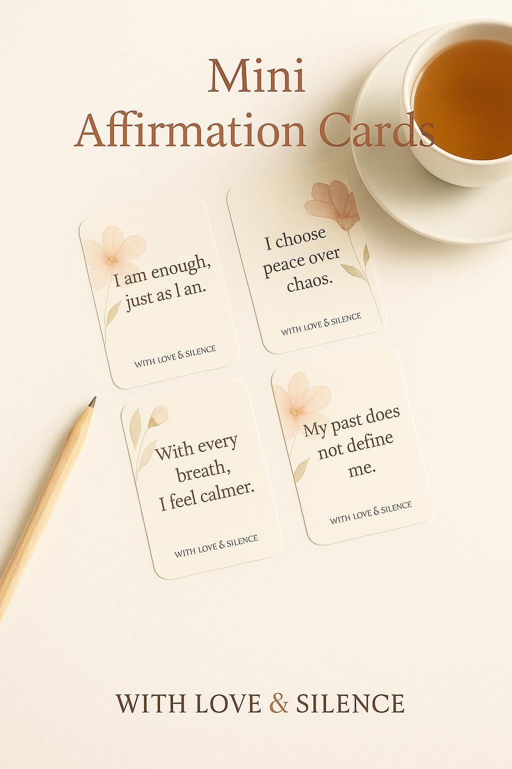 Printable Mini Affirmation Cards: 20 Self-Love & Healing Quotes for Daily Motivation (PDF)
