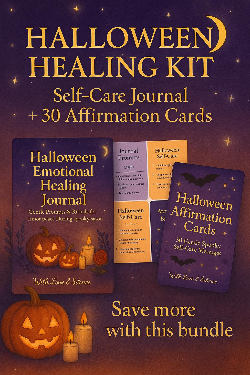 Self-Care Bundle for Halloween: Healing Journal, Affirmation Cards & Shadow Work PDF