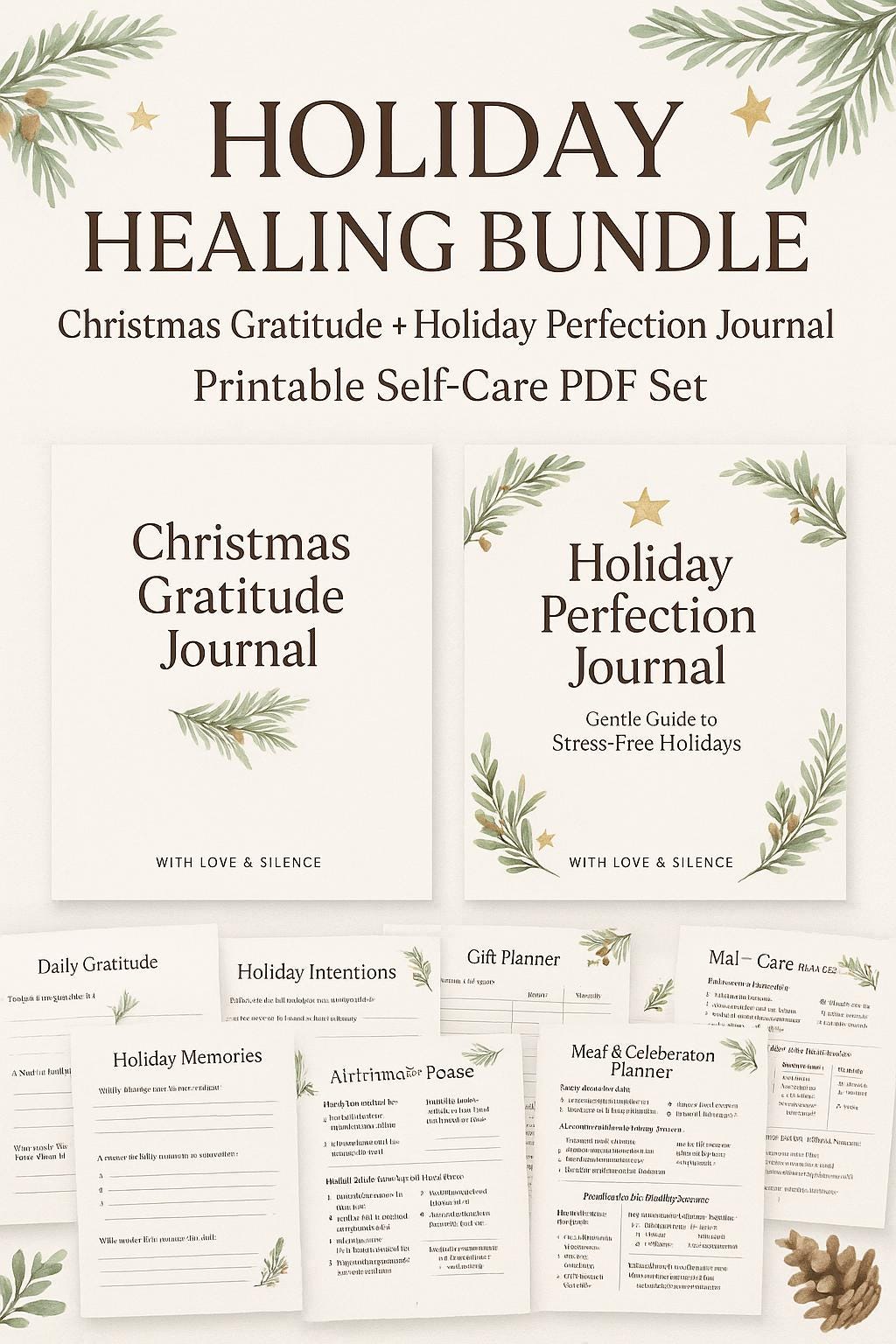 Holiday Healing Bundle: Christmas Gratitude & Perfection Journal - Printable Self-Care PDF Set
