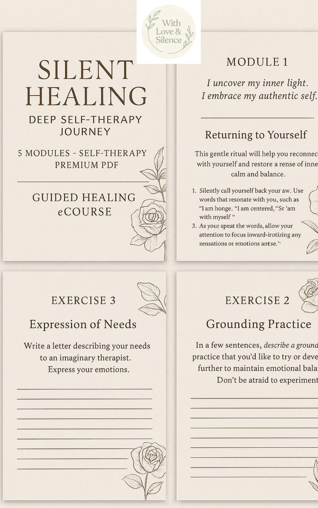 5-Module Self-Therapy Workbook: Silent Healing Program for Emotional Recovery (Printable PDF)