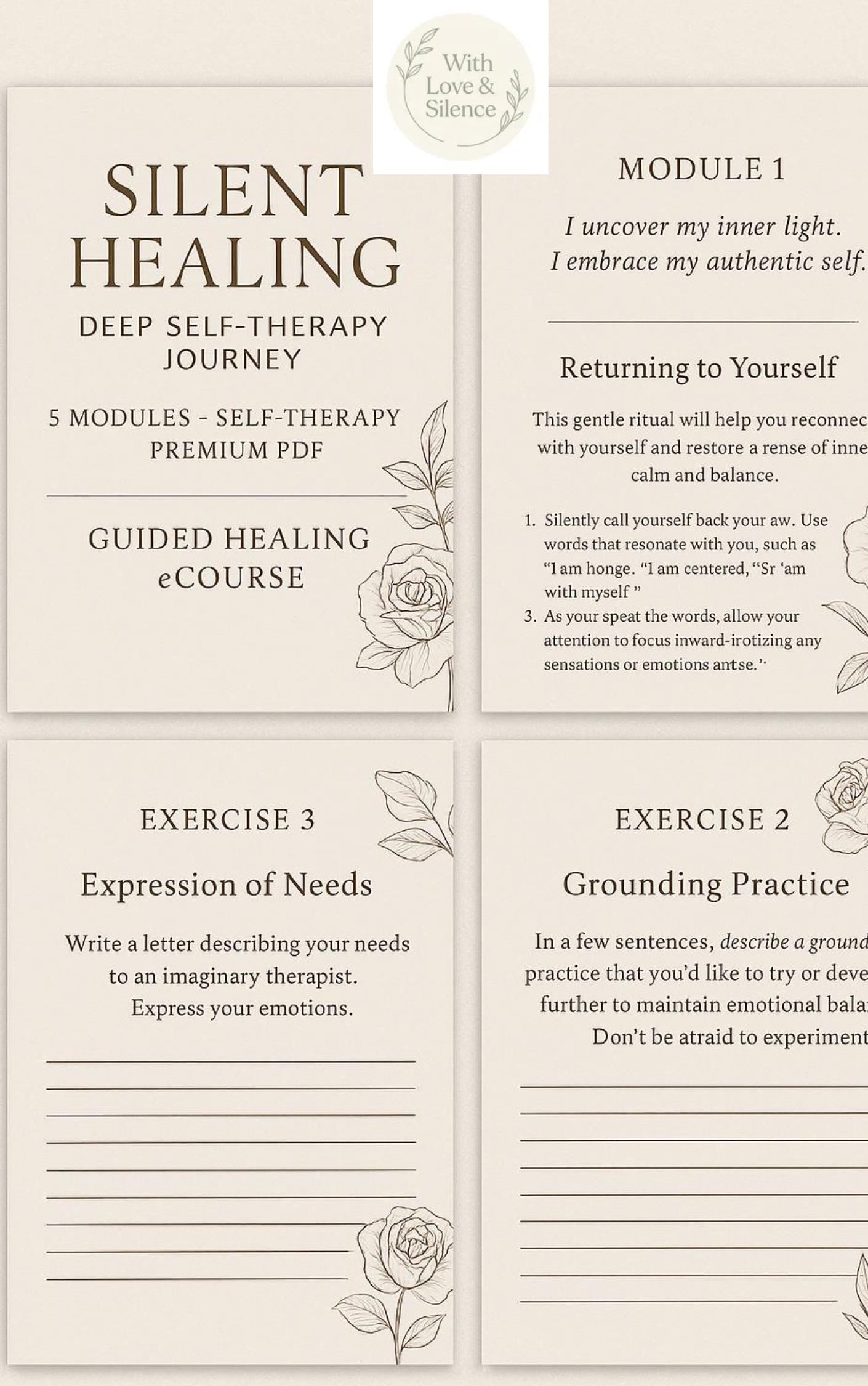 5-Module Self-Therapy Workbook: Silent Healing Program for Emotional Recovery (Printable PDF)