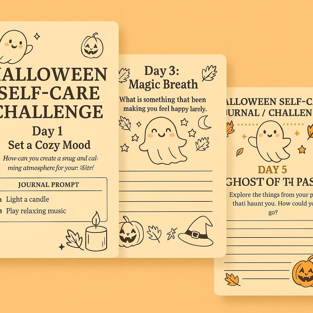 Spooky 7-Day Halloween Self-Care Challenge: Printable Wellness Journal for Mindful Reflection