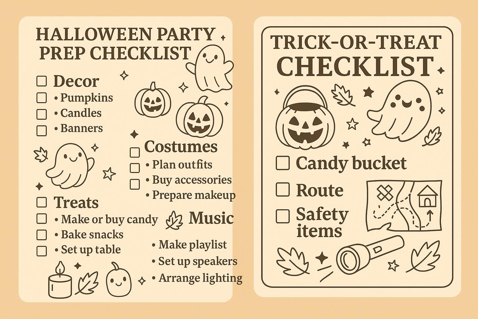 Spooky Halloween Printable Checklists: Party Prep, Trick-or-Treat & Self-Care To-Do Lists | PDF Planner