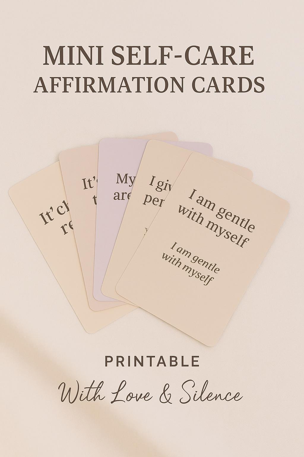 Printable Self-Care Affirmation Cards | 12 Gentle Positive Quotes | Mental Health & Wellness PDF | Instant Download