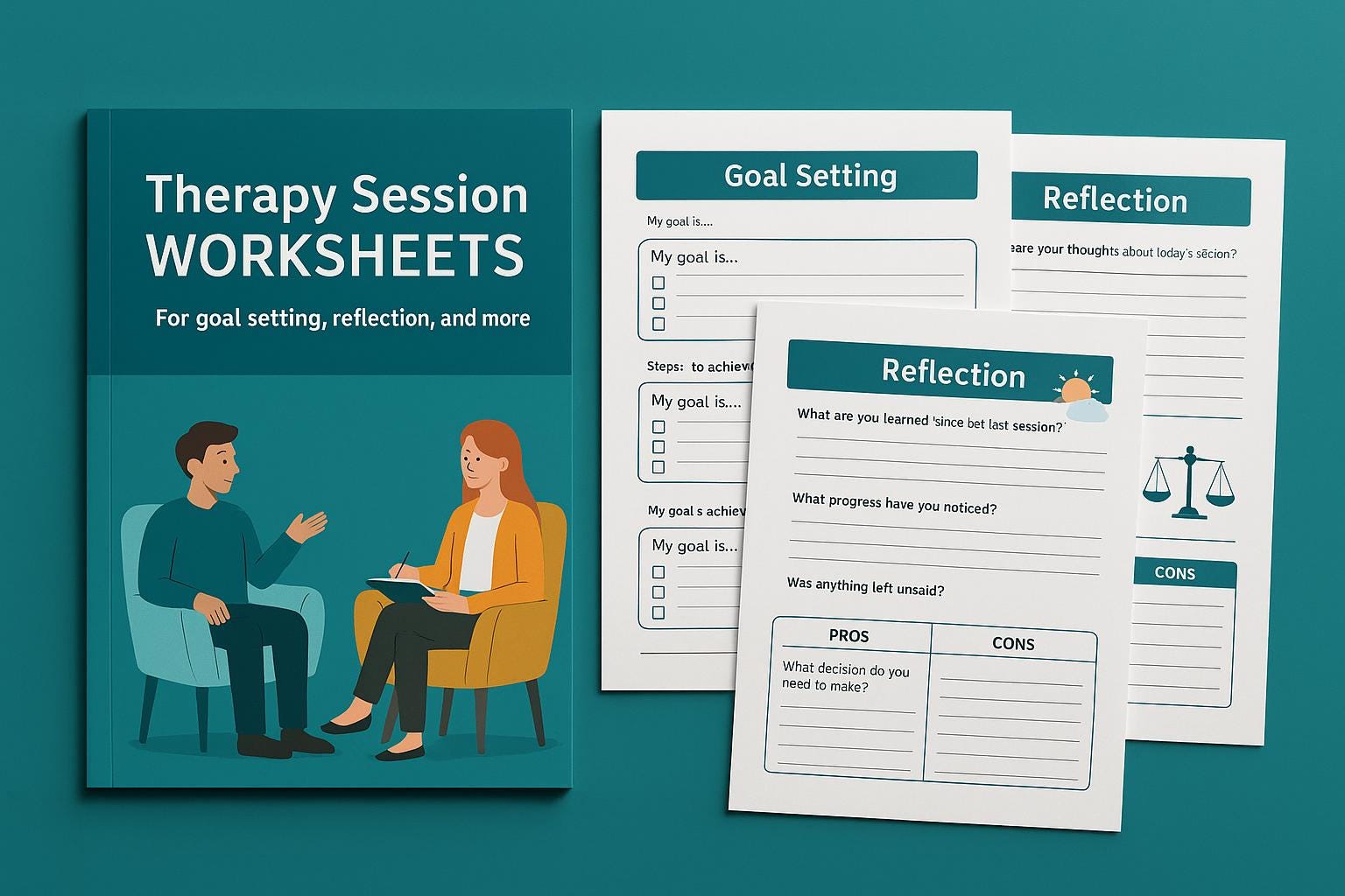 Printable Therapy Session Worksheets: Mental Health Counseling Tools & Self-Reflection Journal PDF