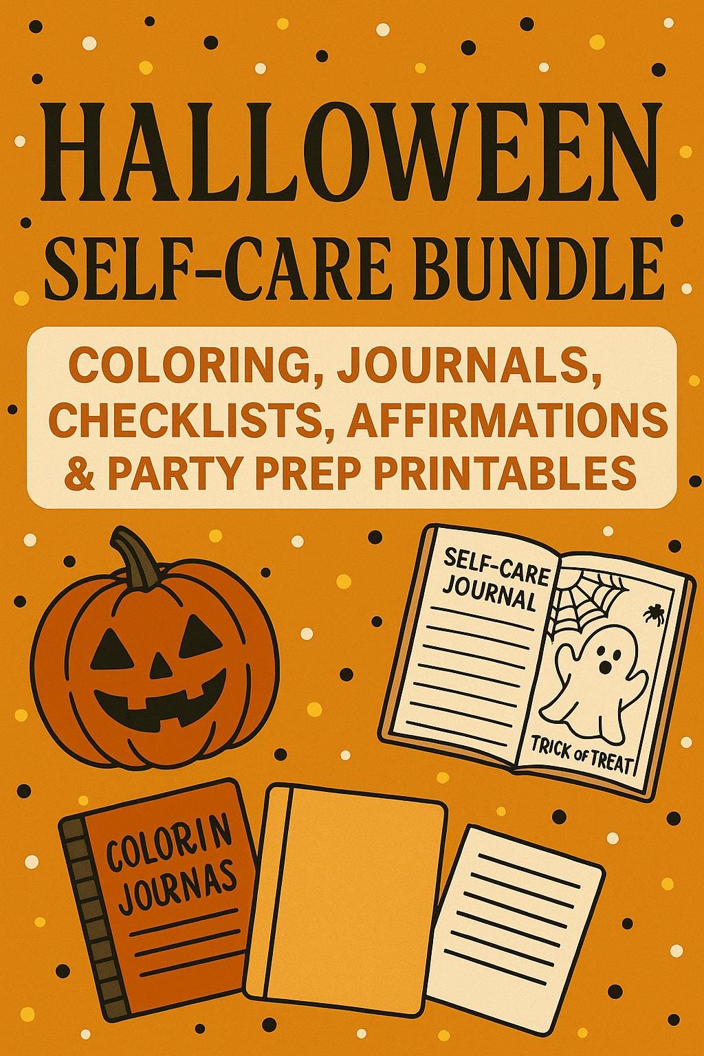 Halloween Self-Care Bundle: Coloring, Journals, Checklists, Affirmations & Party Prep Printables