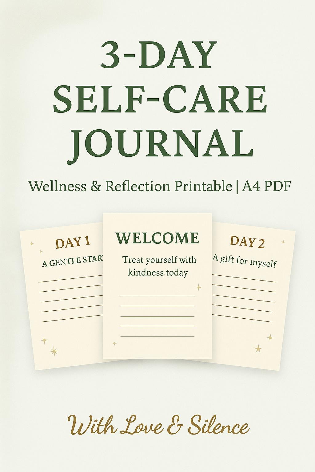 Mini Self-Care Journal | 3-Day Wellness & Reflection Printable | Mindfulness PDF | Instant Download