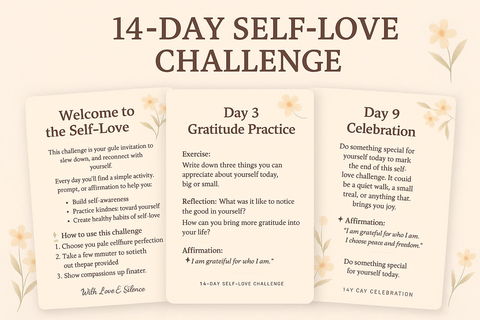 14-Day Self-Love Challenge | Printable Journal with Affirmations & Prompts | Digital Self-Care | Healing PDF Download