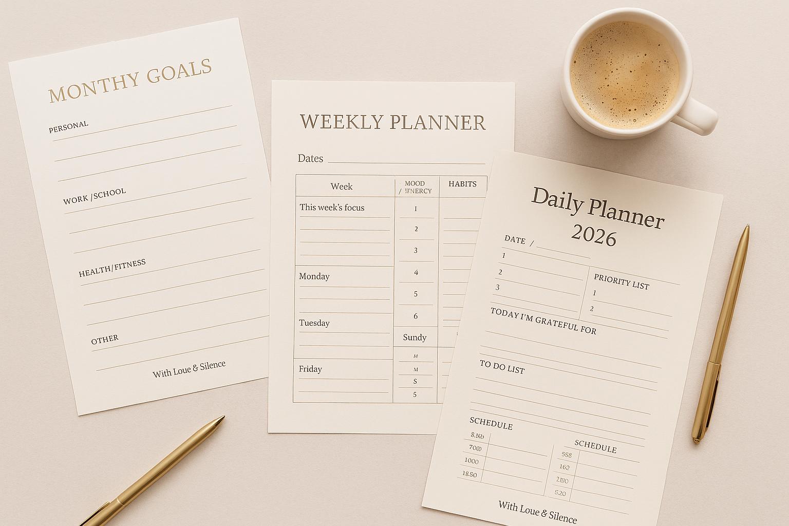 2026 Minimalist A4 Digital Planner & Calendar: Daily, Weekly, Monthly, Yearly Agenda PDF Printable