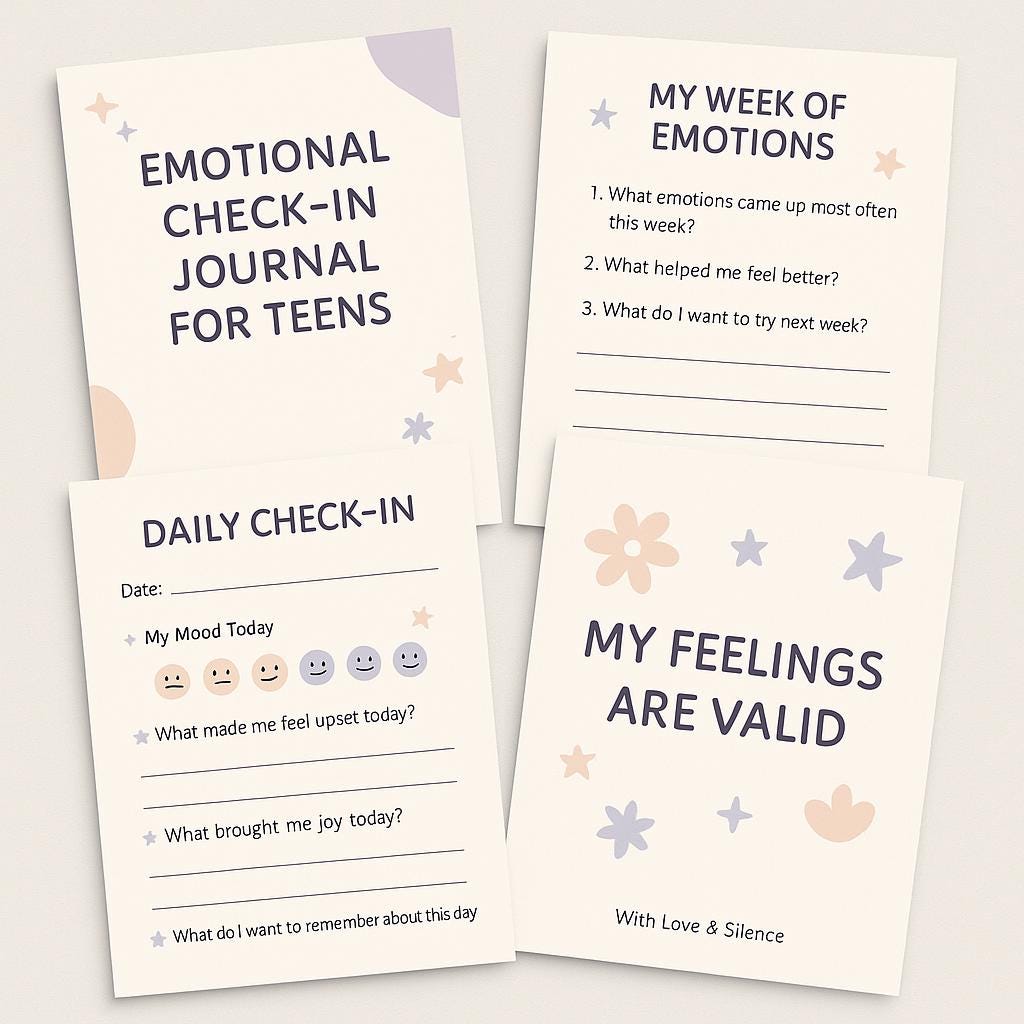 Teen Emotional Check-In Journal: Printable Self-Reflection, Mood Tracker & Affirmations PDF