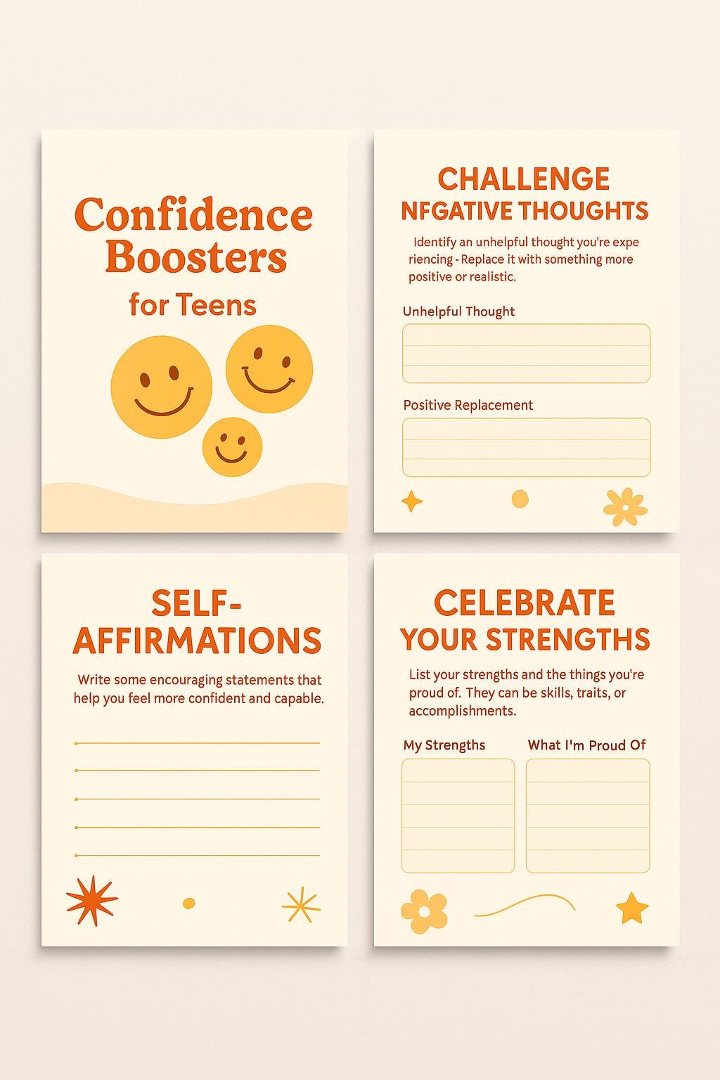 Teen Confidence Boosters: 10 Printable Affirmation & Action Cards for Self-Esteem, Motivation PDF Download