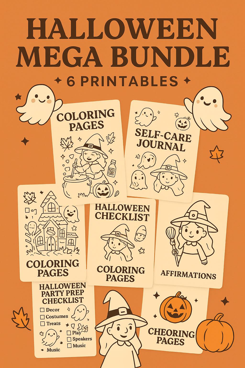 Halloween Self-Care Bundle: Coloring, Journals, Checklists, Affirmations & Party Prep Printables