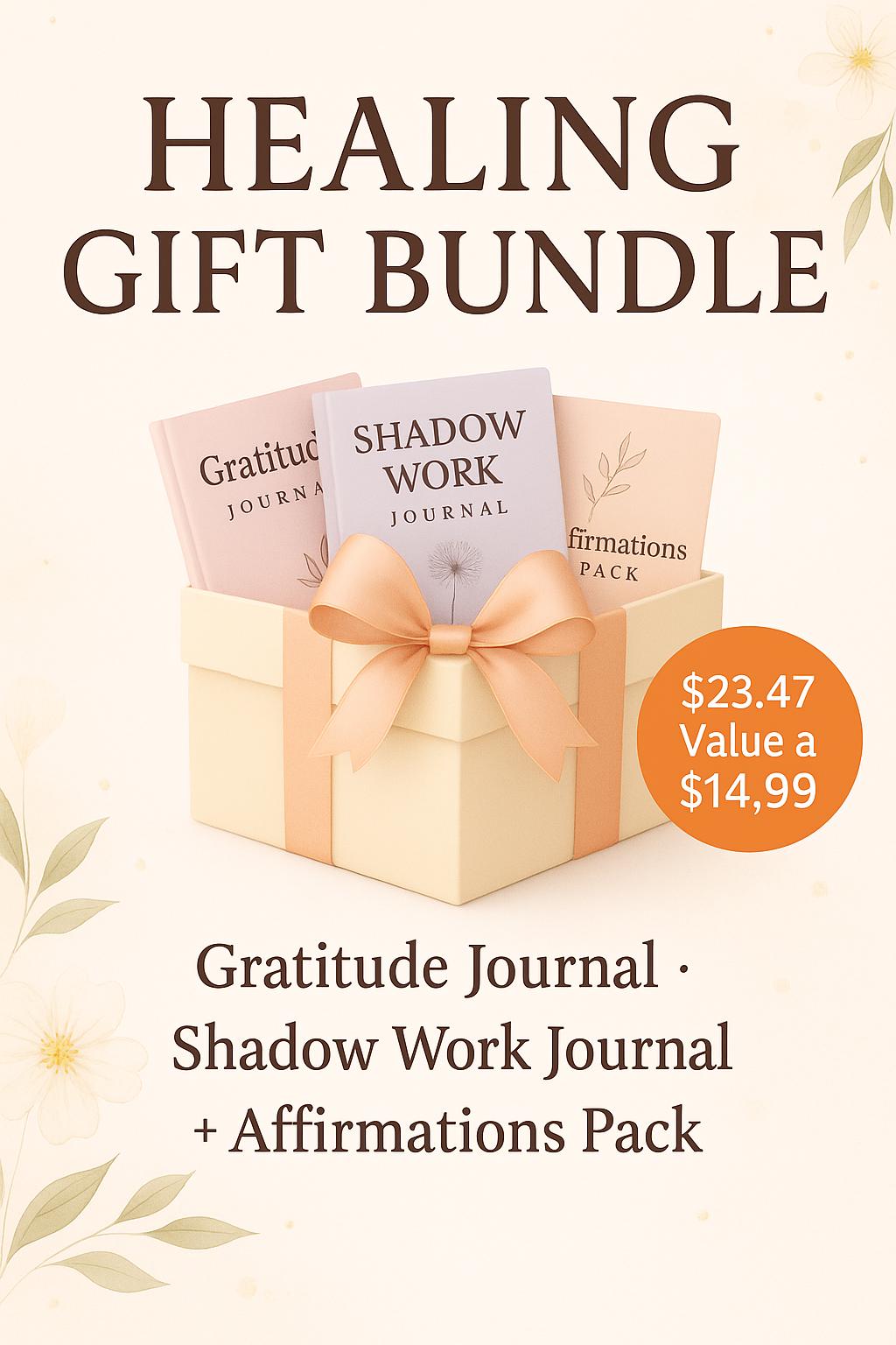 Healing Gift Bundle: Gratitude Journal, Shadow Work Mini Journal & Affirmation Cards | Self-Care Printable PDF Set